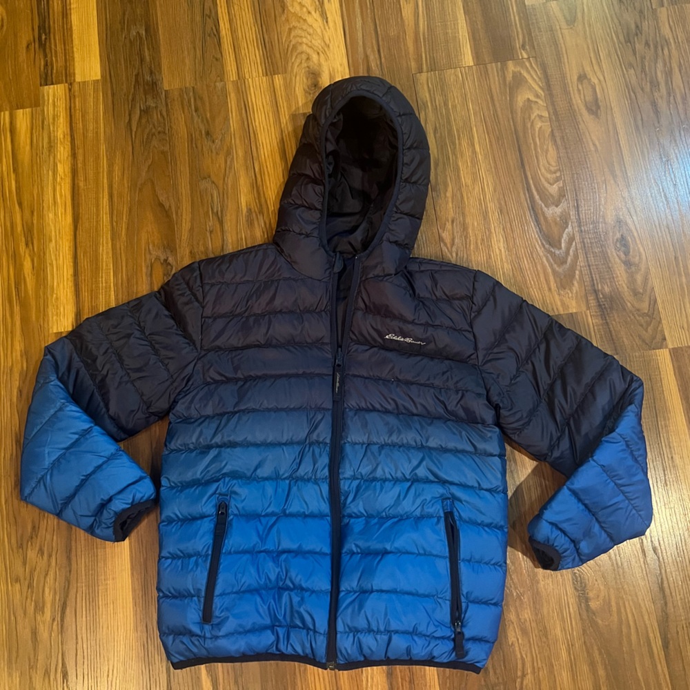 Eddie Bauer Blue and Black Quilted Jacket boys size 14/16